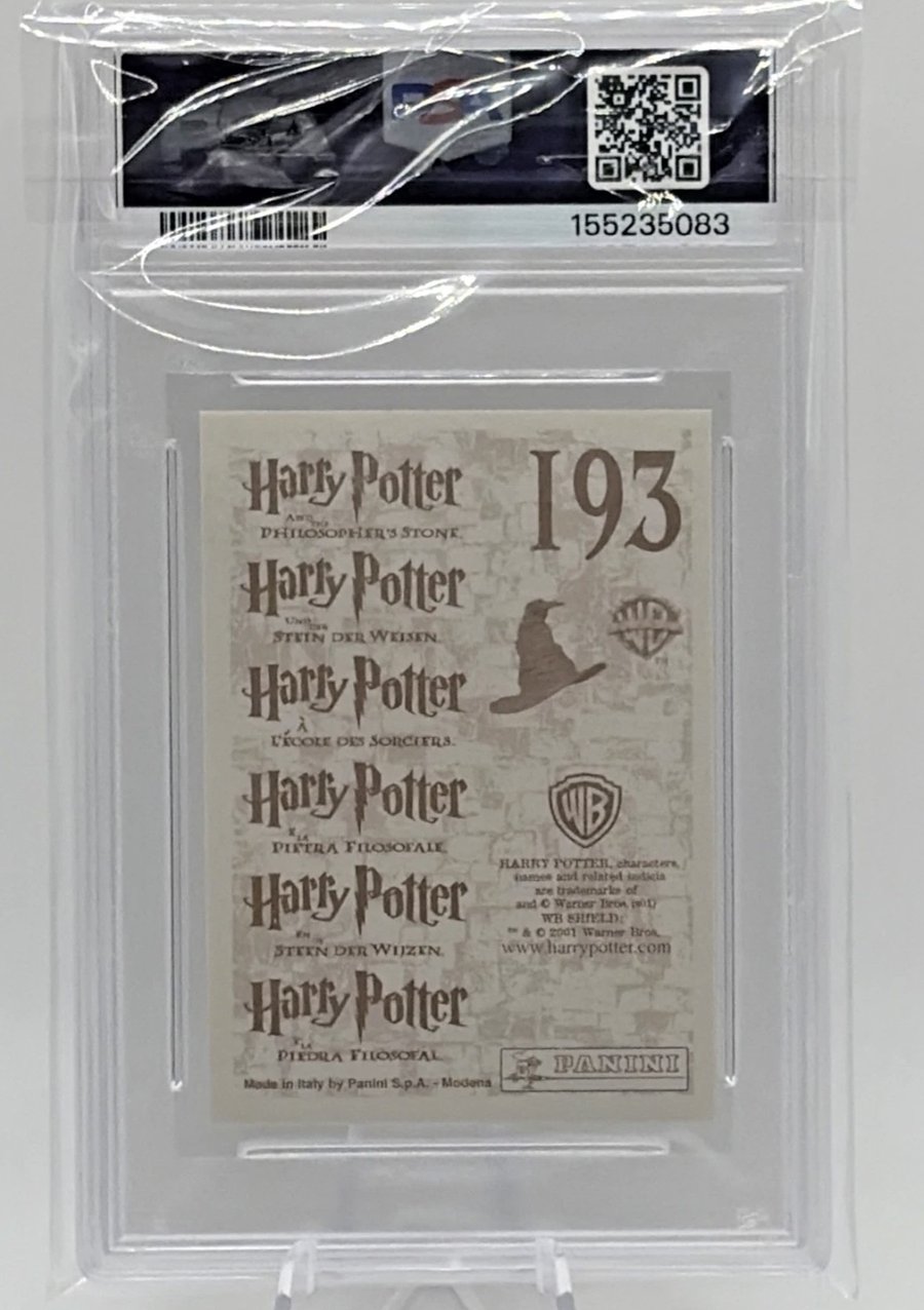 2001 Panini Harry Potter Philosopher’s Stone sticker, gold #193, PSA slab back