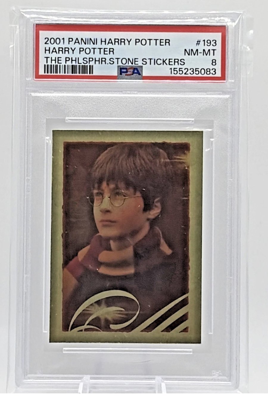 2001 Panini Harry Potter Philosopher’s Stone sticker, gold #193, PSA graded NM-MT 8, front
