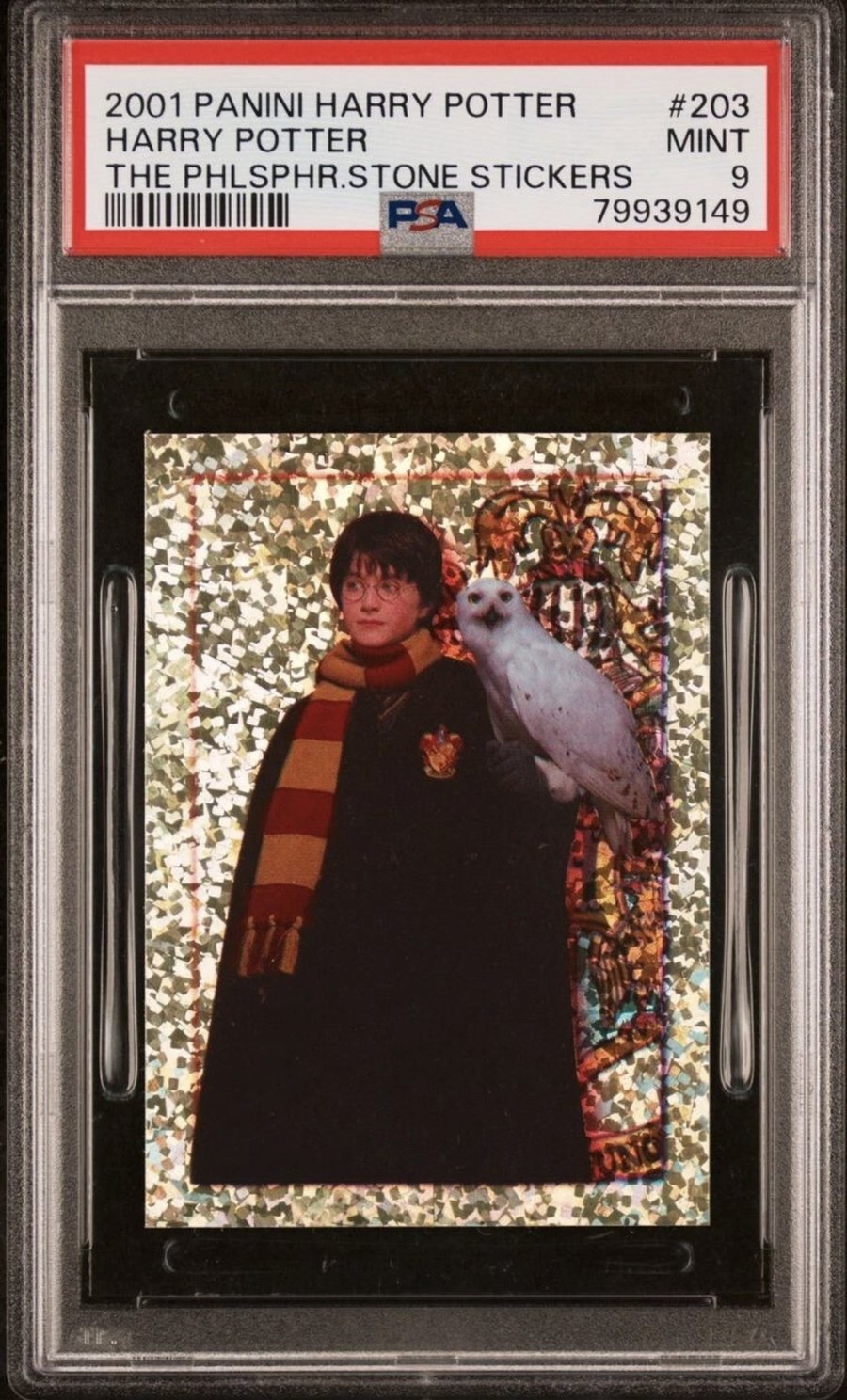2001 Panini Harry Potter Philosopher’s Stone sticker, holo #203, PSA graded MINT 9, front