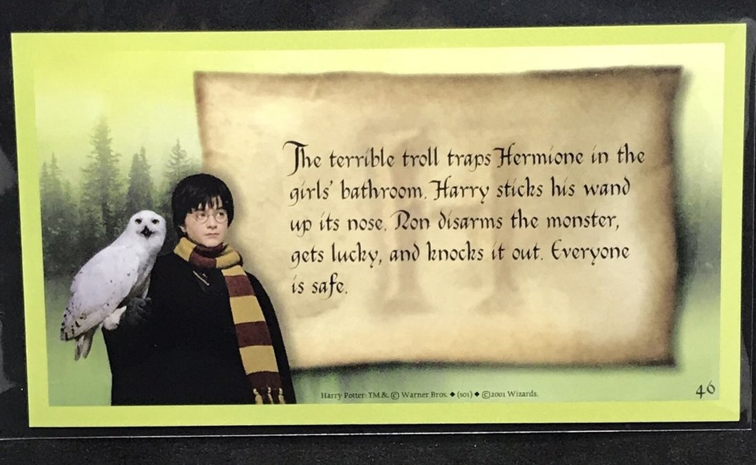2001 Wizards Harry Potter and the Sorcerer’s Stone widevision card #46, back with scene description